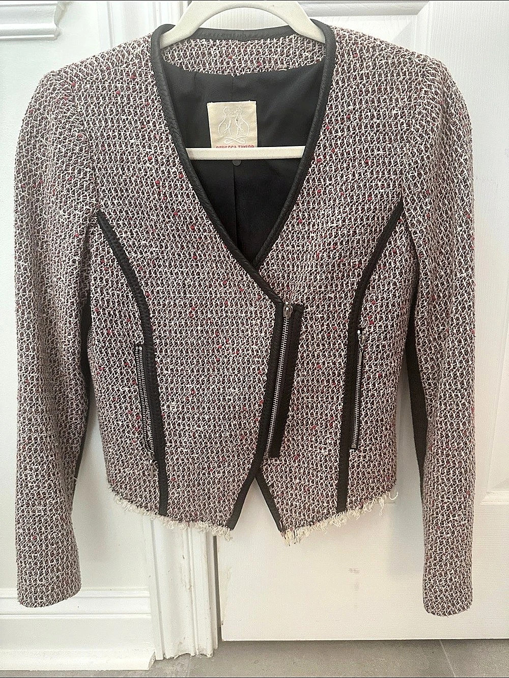 Rebecca Taylor Boucle Zip Detail Blazer in Red & White